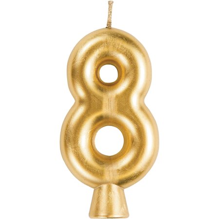 CREATIVE CONVERTING Gold Number 8 Candle, 1.5"x2.75", 12PK 339961